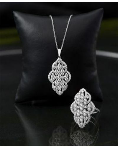 Wrapped in Love Diamond Filigree Cluster Ring Pendant Necklace Collection In 14k White Gold Created For Macys - Black
