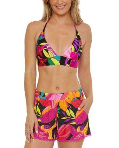 Trina Turk Solar Floral Reversible Halter Bikini Top Bottoms - Purple