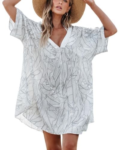 CUPSHE Plunging-v Palm Mini Cover-up - Gray