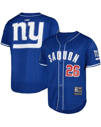 Pro Standard Saquon Barkley New York Giants Mesh Baseball Button-up T-shirt - Blue