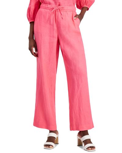 Charter Club 100% Linen Drawstring-waist Pants - Pink