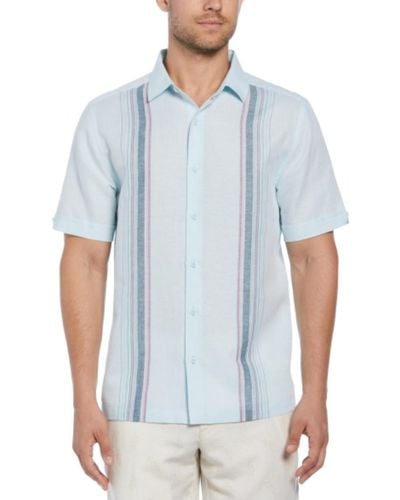 Cubavera Big & Tall Multicolor Panel Linen Shirt - Blue