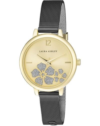 Laura Ashley Sunray Floral Stone Dial Alloy Bracelet Watch 34mm - Black