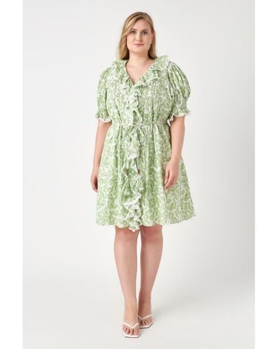 English Factory Plus Size Ruffle Pin Tuck Dress - Green