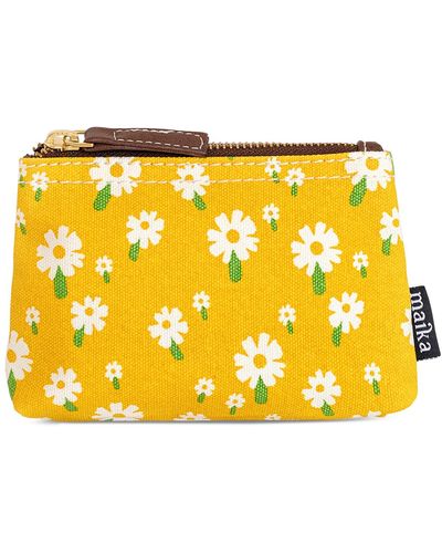 Maika Caramel Floral-print Small Canvas Zip Pouch - Yellow