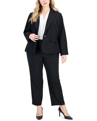Le Suit Plus Size Single-button Straight-leg Pantsuit - Black