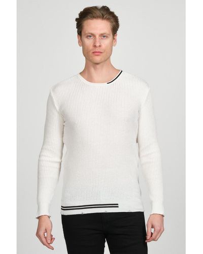 Ron Tomson Modern Half Striped Sweater - White