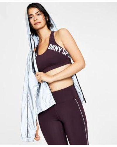 DKNY Sport Reflective Piping Hoodie Reflective Logo Low Impact Sports Bra High Waisted leggings - Purple