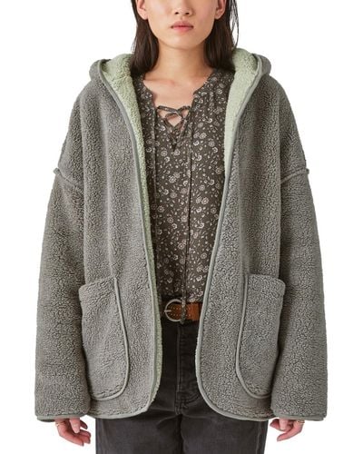Lucky Brand Reversible Hi-pile Hooded Sherpa Cardigan Sweater - Gray