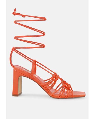 LONDON RAG Strings Attach Lace Up Italian Block Heel Sandals - Red