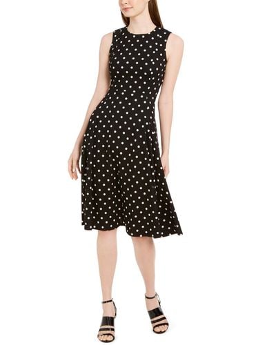 Calvin Klein Polka-dot Fit & Flare Dress - Black