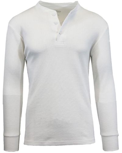 Galaxy By Harvic Long Sleeve Thermal Henley Tee - White