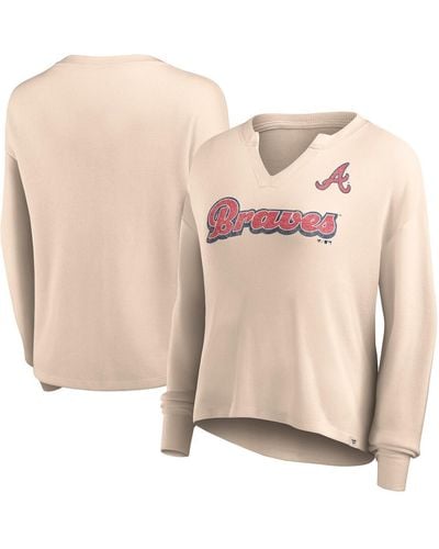 Fanatics Distressed Atlanta Braves Go For It Waffle Knit Long Sleeve Notch Neck T-shirt - Pink
