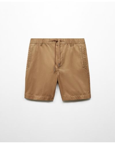 Mango 100% Cotton Drawstring Bermuda Shorts - Natural