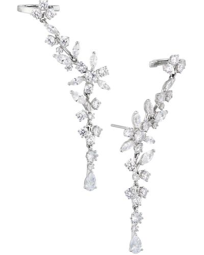 Danori Eliot Silver-tone Cubic Zirconia Flower Climber Drop Earrings, Created For Macy's - White