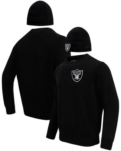 Pro Standard Las Vegas Raiders Crewneck Pullover Sweater And Cuffed Knit Hat Box Gift Set - Black