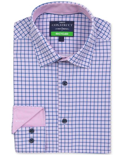 Con.struct Recycled Slim Fit Check Performance Stretch Cooling Comfort Dress Shirt - Blue