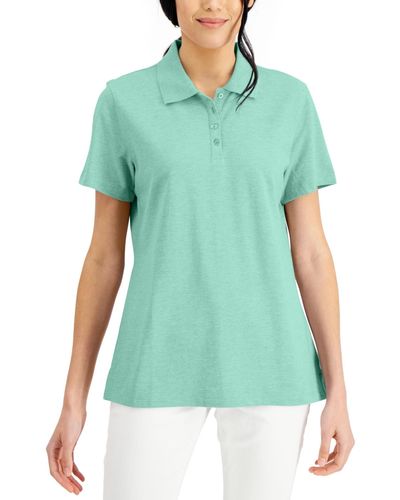 Karen Scott Cotton Short Sleeve Polo Shirt - Green