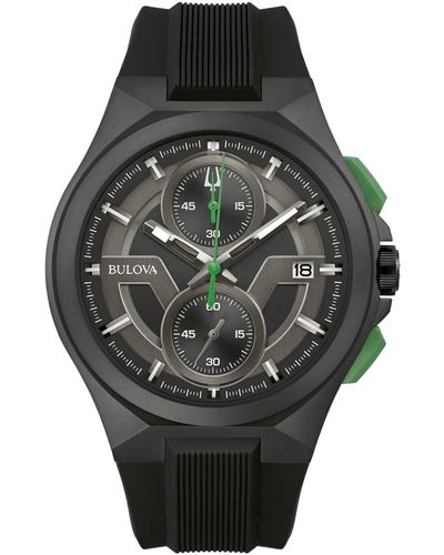 Bulova Chronograph Maquina Silicone Strap Watch 46mm - Black