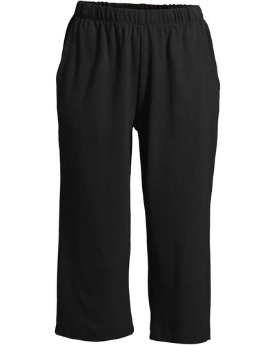 Lands' End Plus Size Sport Knit High Rise Elastic Waist Pull On Capri Pants - Black