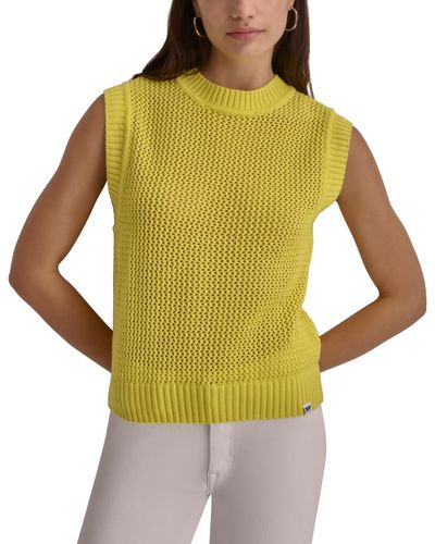 DKNY Cotton Open-stitch Sweater Vest - Green