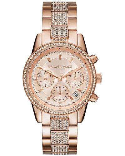 Michael Kors Chronograph Ritz Rose Gold-tone Stainless Steel Bracelet Watch 37mm - Natural