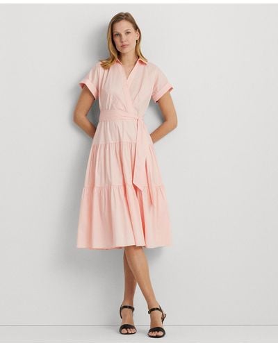 Lauren by Ralph Lauren Belted Cotton-blend Tiered Dress - Pink
