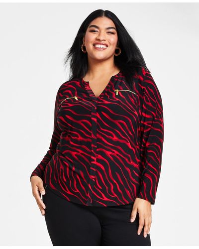 INC International Concepts Plus Size Animal-print Top - Red
