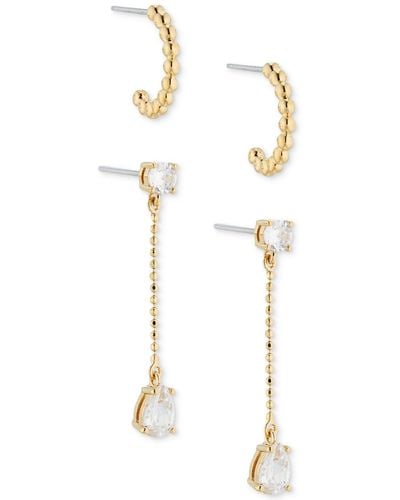 AVA NADRI 18k -plated 2-pc. Set Granulated C-hoop & Cubic Zirconia Ball Chain Linear Drop Earrings - White