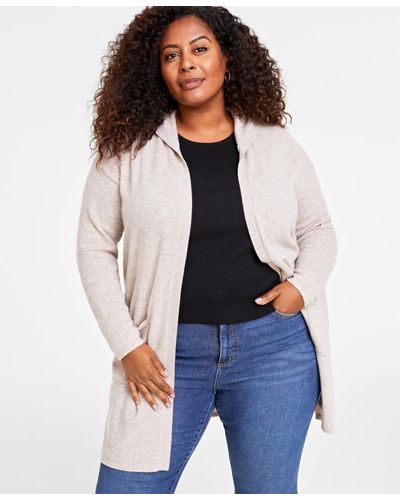 Charter Club Plus Size Hooded 100% Cashmere Cardigan - Blue