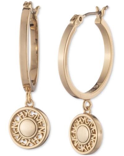 Givenchy Tone Logo Coin Charm Hoop Earrings - Metallic