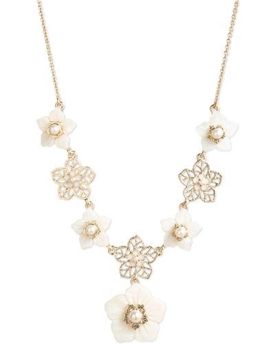 Marchesa Marchese Gold-tone Mother Of Pearl & Imitation Pearl Flower Frontal Necklace, 16-1/2" + 3" Extender - Metallic