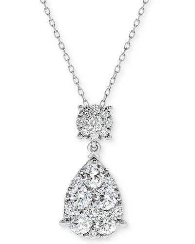Macy's Diamond Round & Teardrop Cluster 18" Pendant Necklace (1/2 Ct. T.w. - White