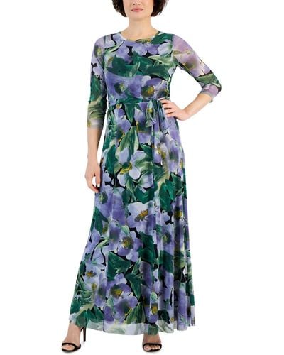 Anne Klein 3/4-sleeve Floral-print Maxi Dress - Green