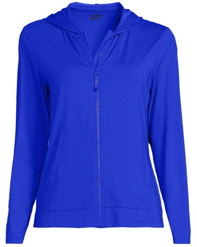 Lands' End Hooded Full Zip Long Sleeve Rash Guard Upf 50 Cover-up - Blue