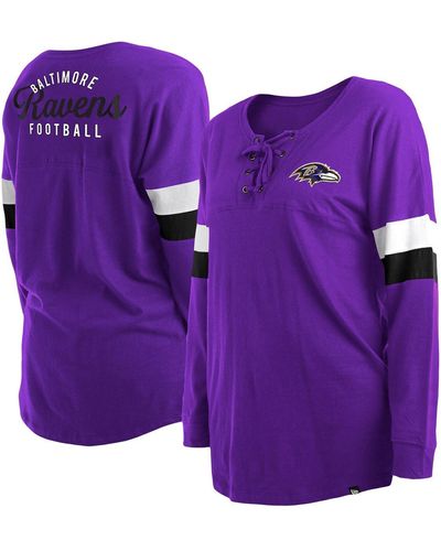 KTZ Baltimore Ravens Plus Size Athletic Varsity Lace-up V-neck Long Sleeve T-shirt - Purple