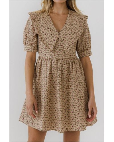 English Factory Statement Collared Mini Dress - Brown