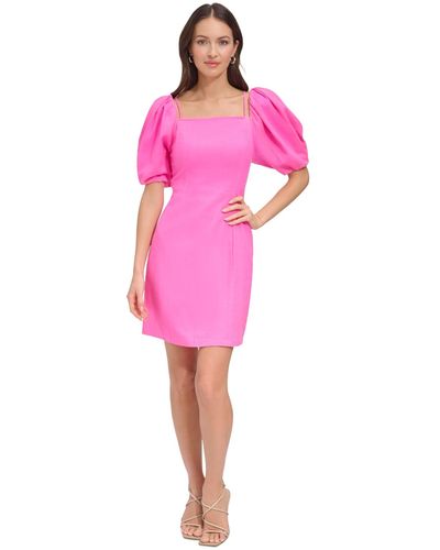 DKNY Puff-sleeve Linen-blend Dress - Pink