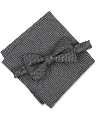 Alfani Solid Texture Pocket Square And Bowtie - Gray