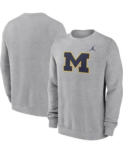 Nike Michigan Wolverines Primetime Evergreen Fleece Pullover Sweatshirt - Gray