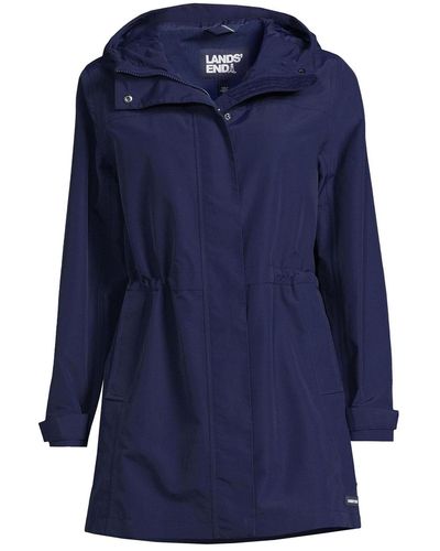 Lands' End Petite Squall Hooded Waterproof Raincoat - Blue