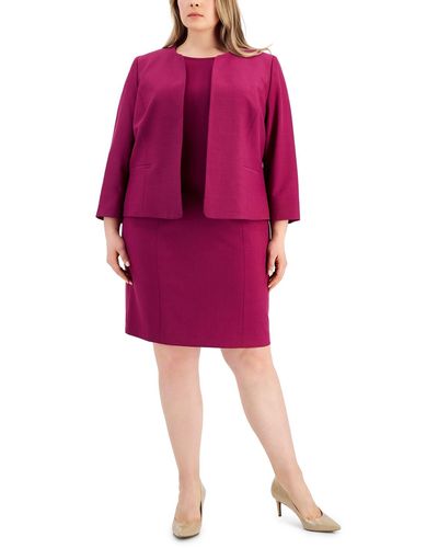 Le Suit Plus Size Collarless Jacket & Sheath Dress Suit - Pink