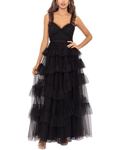 Betsy & Adam Ruffled Tiered Gown - Black