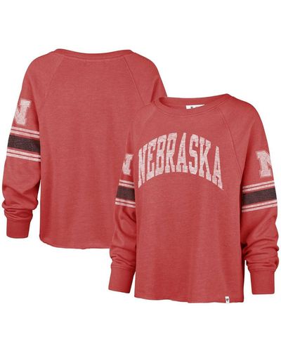 '47 Distressed Nebraska Huskers Allie Modest Raglan Long Sleeve Cropped T-shirt - Red