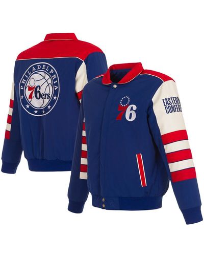 JH Design Philadelphia 76ers Stripe Colorblock Nylon Reversible Full-snap Jacket - Blue