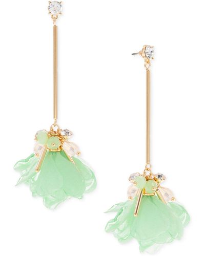 INC International Concepts Gold-tone Mixed Bead & Tulle Flower Linear Drop Earrings, Created For Macy's - Green