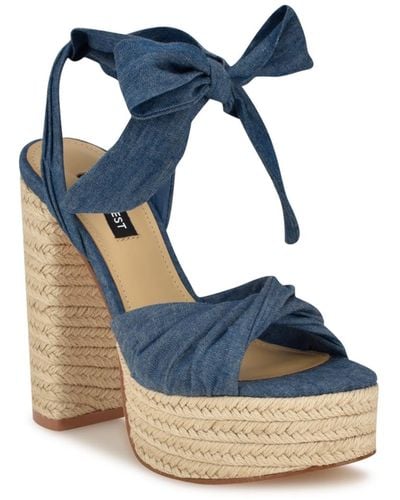 Nine West Gertha Block Heel Round Toe Dress Sandals - Blue
