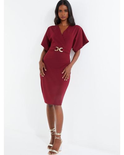 Quiz Gold Buckle Wrap Dress - Red