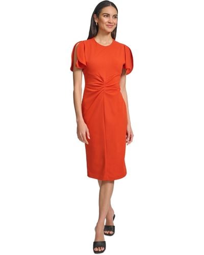 Calvin Klein Ruched Flutter-sleeve Sheath Dress - Red
