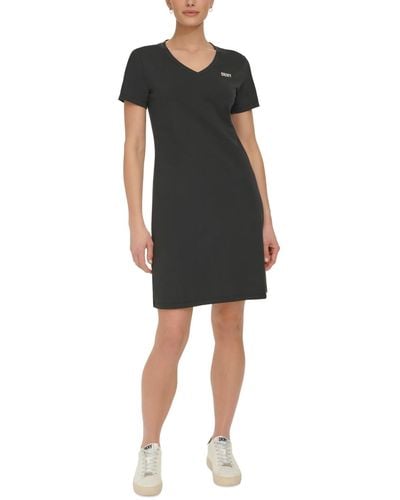 DKNY Sport Metallic-logo V-neck Short-sleeve Dress - Black